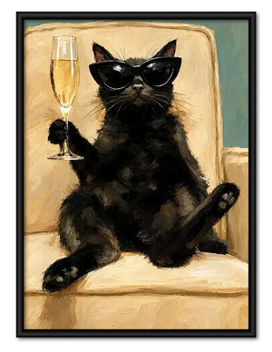 Cool Black Cat with Champagne Wall Art