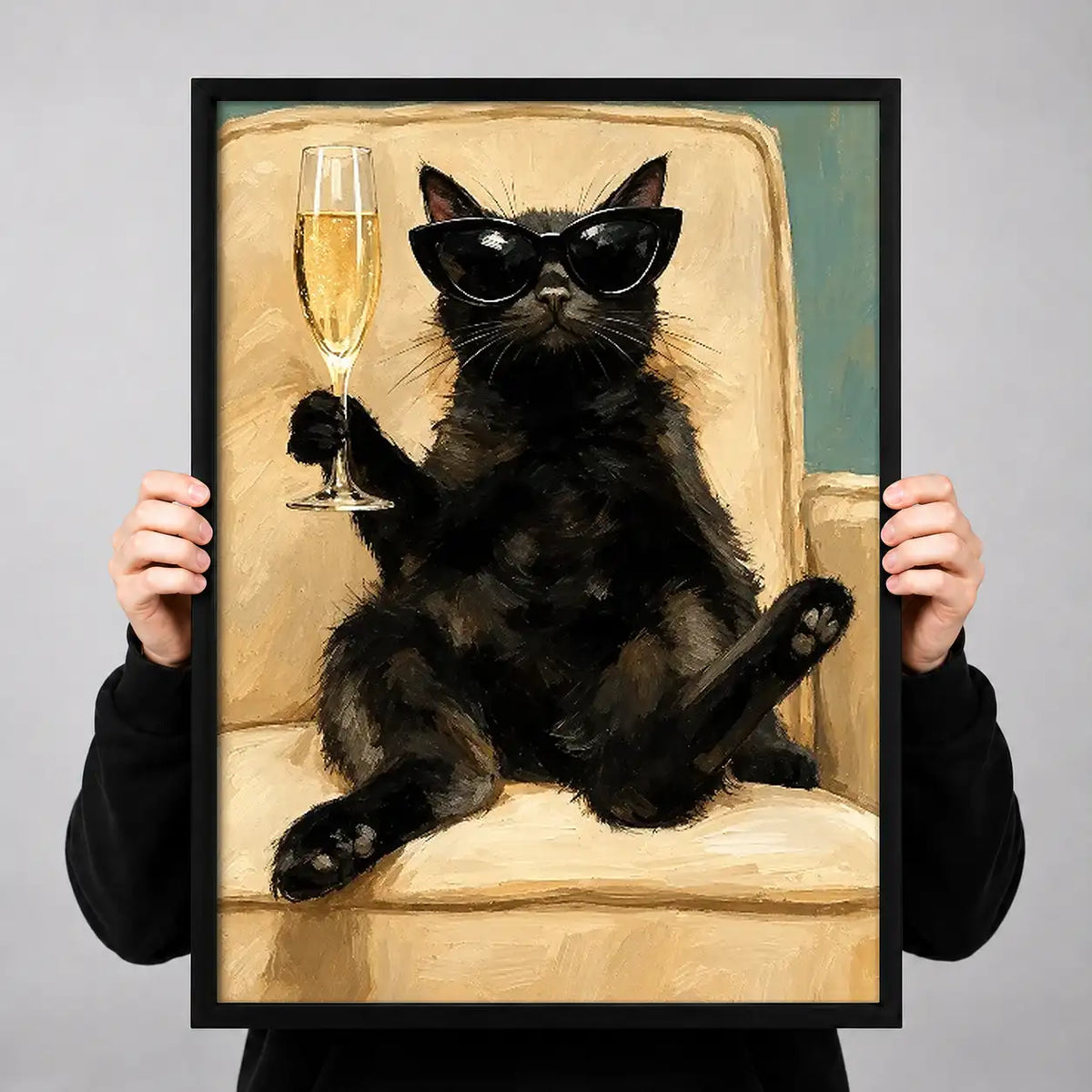 Cool Black Cat with Champagne Wall Art 3