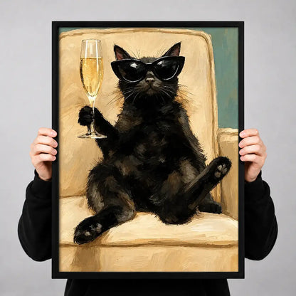 Cool Black Cat with Champagne Wall Art 3