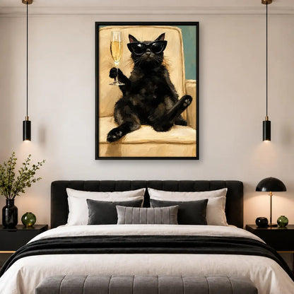 Cool Black Cat with Champagne Wall Art 4