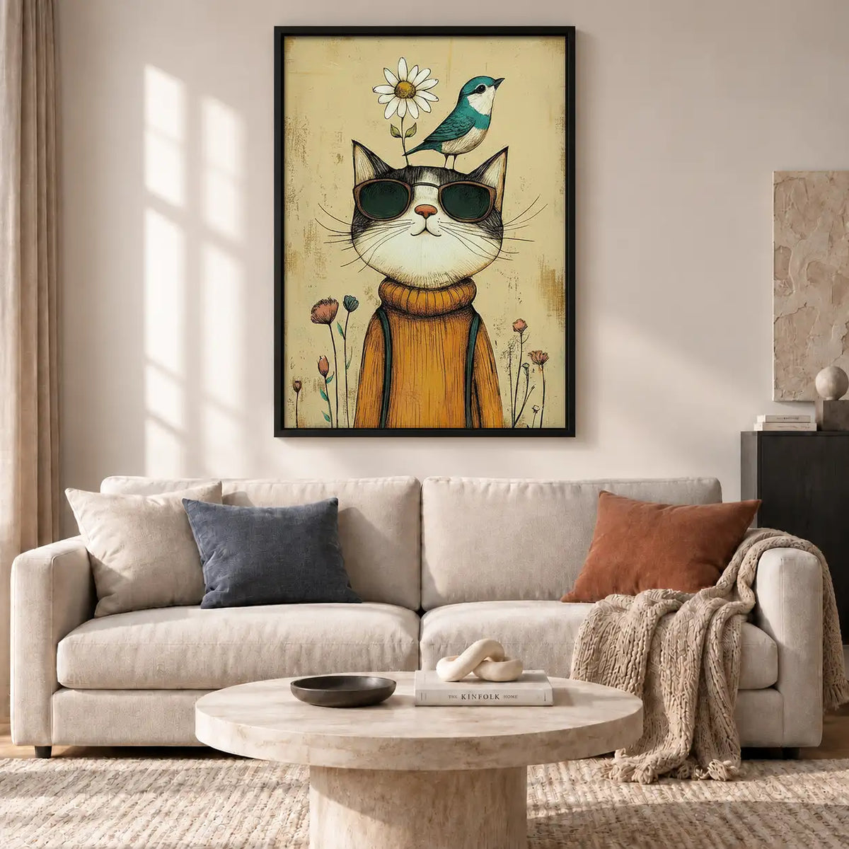 Cool Cat Wearing Sunglasses and Flower Wall Art 2