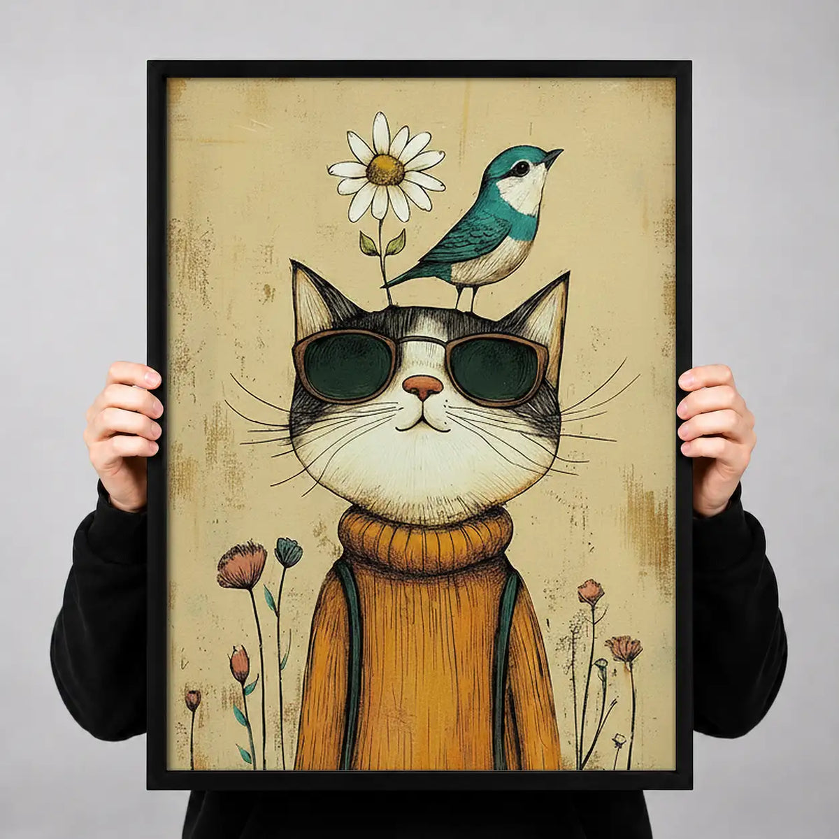 Cool Cat Wearing Sunglasses and Flower Wall Art 3