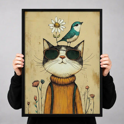 Cool Cat Wearing Sunglasses and Flower Wall Art 3