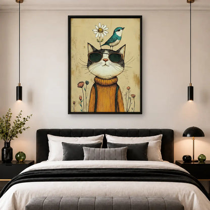 Cool Cat Wearing Sunglasses and Flower Wall Art 4