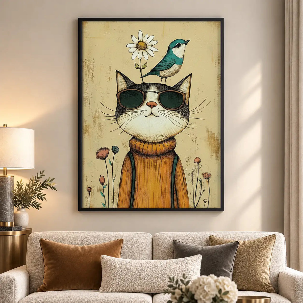 Cool Cat Wearing Sunglasses and Flower Wall Art 5