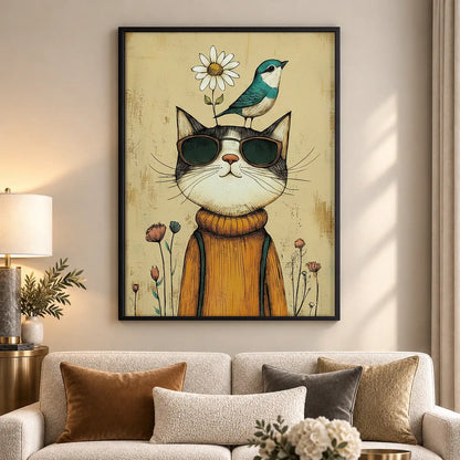 Cool Cat Wearing Sunglasses and Flower Wall Art 5