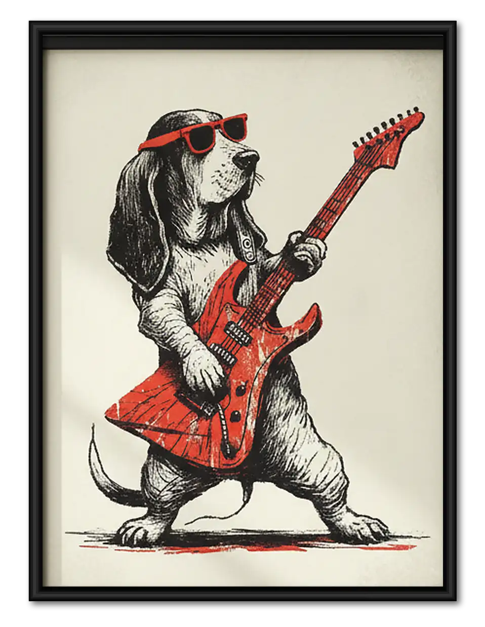 Cool Dachshund Playing Red Guitar Wall Art 1
