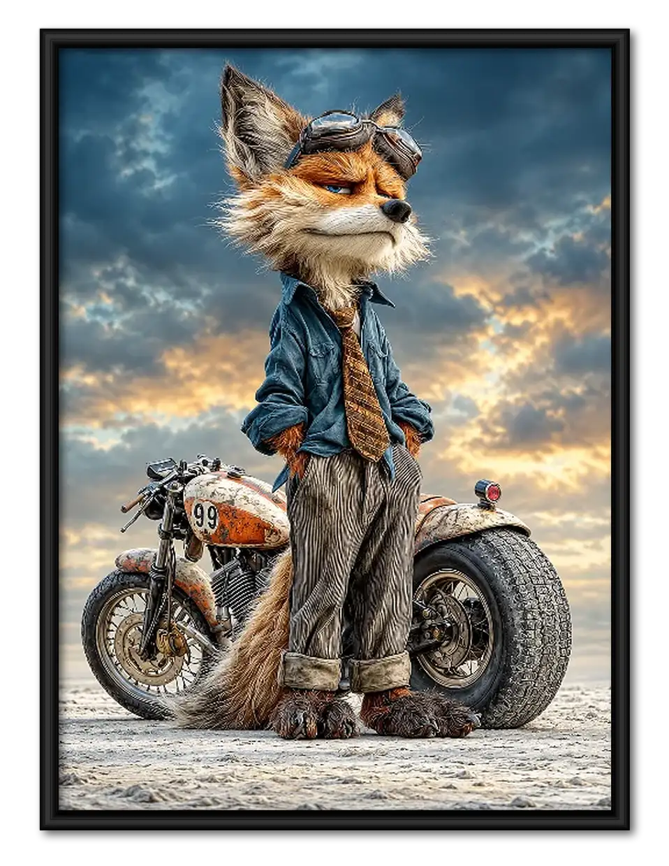 Cool Fox Riding Motorcycle Wall Art 1