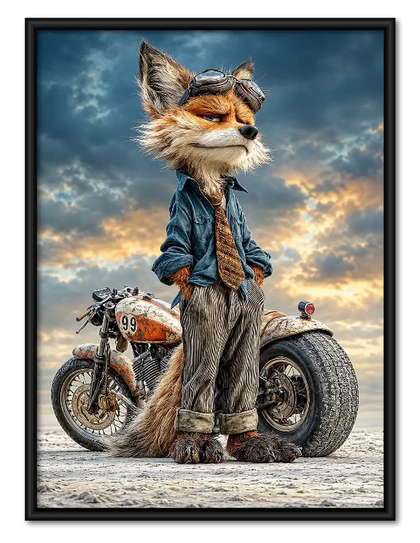 Cool Fox Riding Motorcycle Wall Art