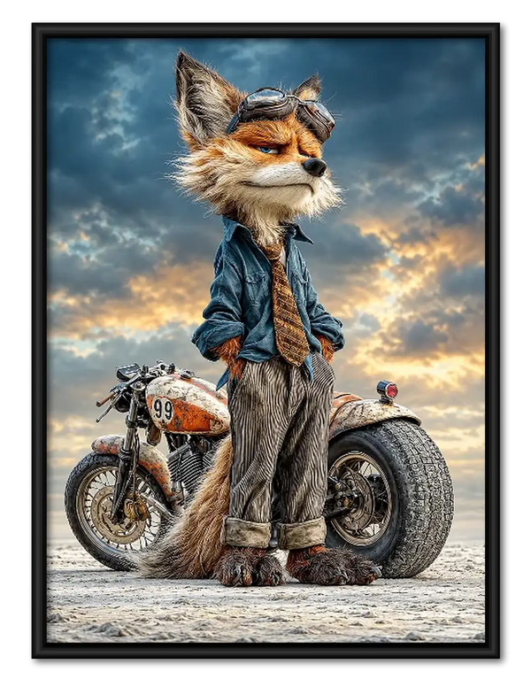 Cool Fox Riding Motorcycle Wall Art