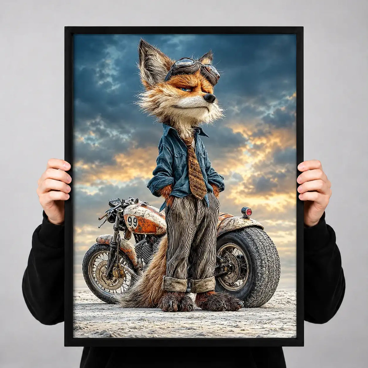 Cool Fox Riding Motorcycle Wall Art 3
