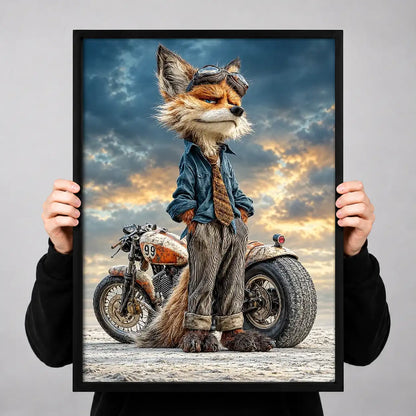 Cool Fox Riding Motorcycle Wall Art 3