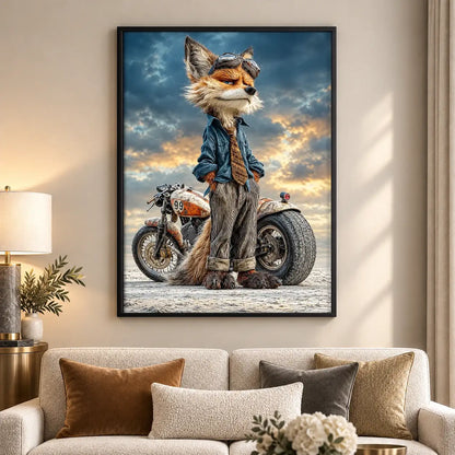 Cool Fox Riding Motorcycle Wall Art 5