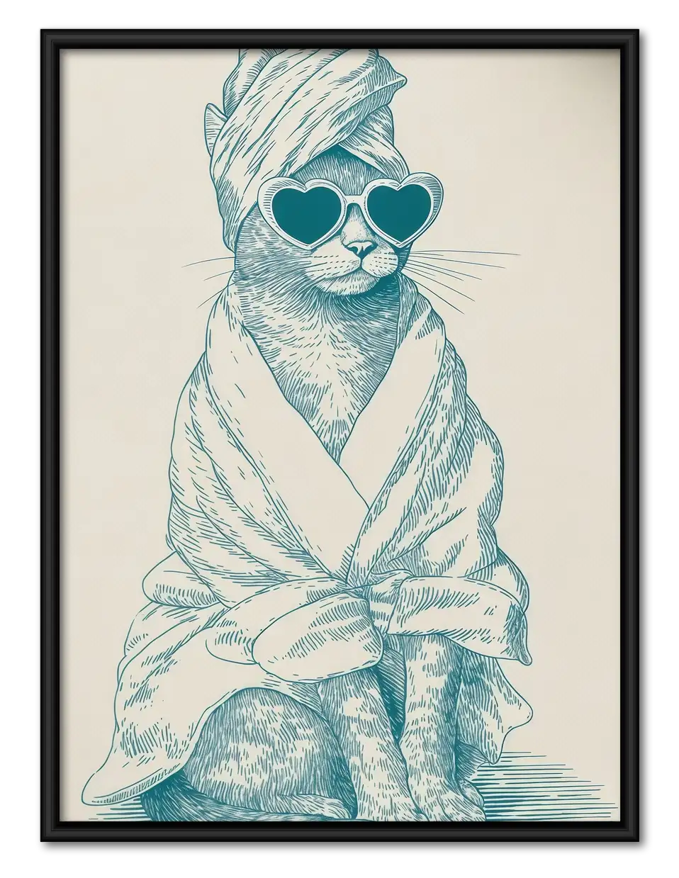 Cool White Cat in Bathrobe Wall Art 1