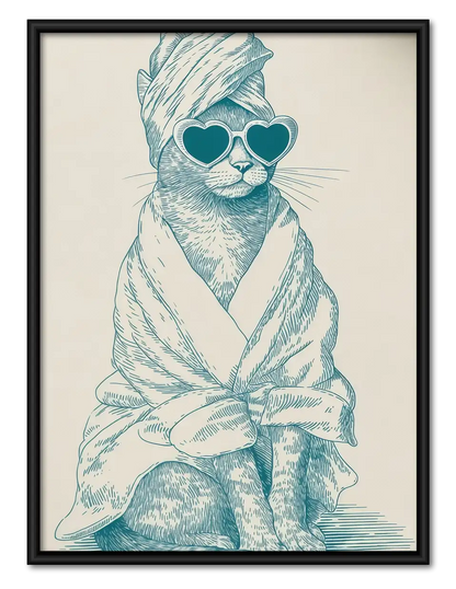 Cool White Cat in Bathrobe Wall Art 1