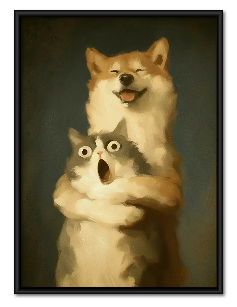 Corgi and Fluffy Cat Portrait Wall Art 1