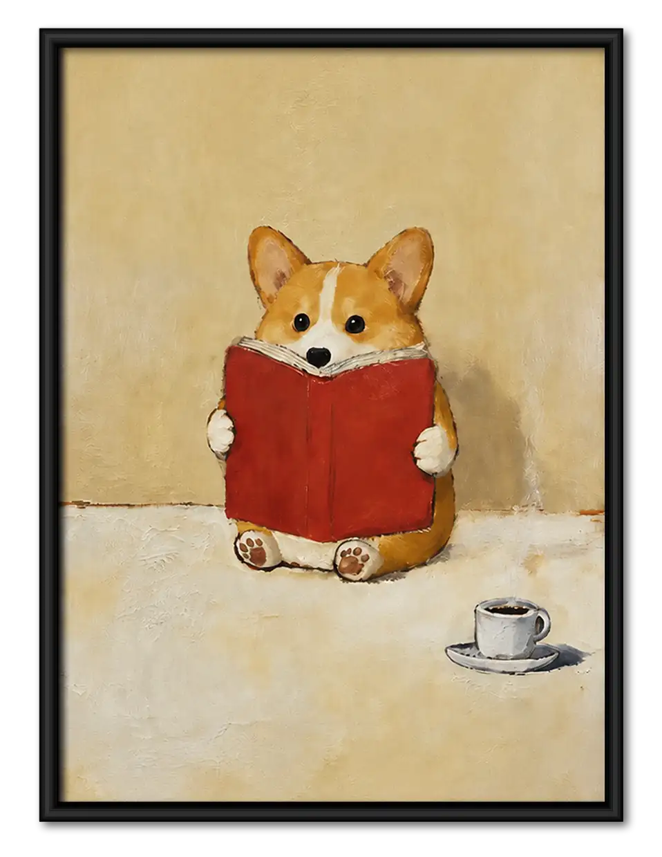 Corgi Reading Red Book Wall Art 1