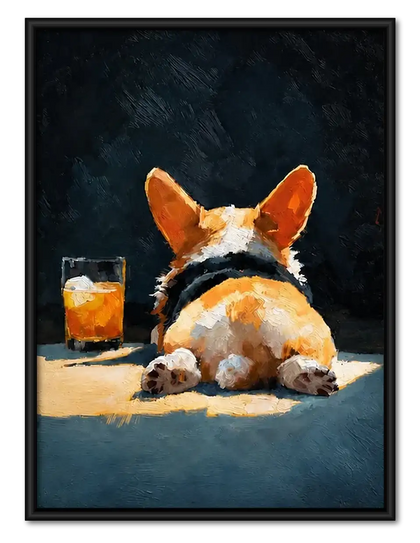 Corgi Relaxing with Whiskey Wall Art