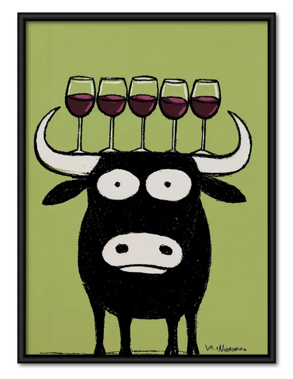 Cow Balancing Wine Glasses Wall Art