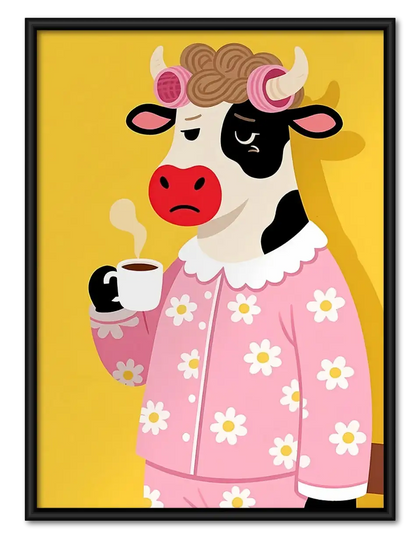 Cow in Pink Sweater with Coffee Wall Art