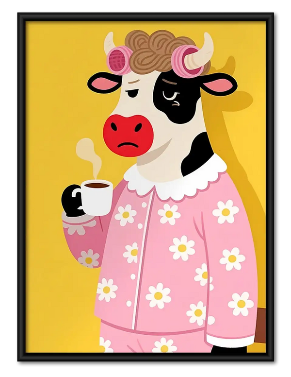 Cow in Pink Sweater with Coffee Wall Art