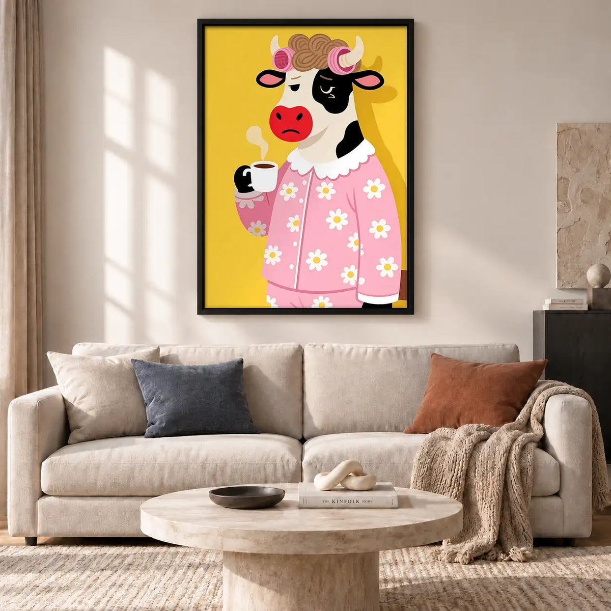 Cow in Pink Sweater with Coffee Wall Art 2