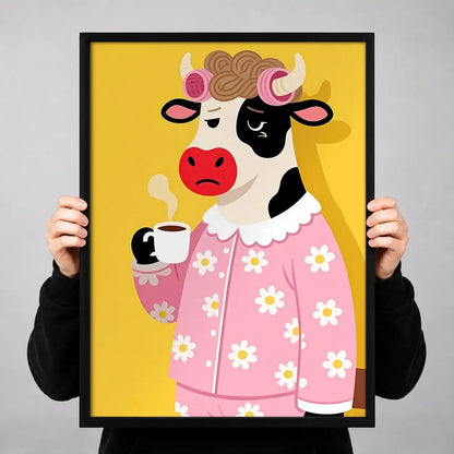 Cow in Pink Sweater with Coffee Wall Art 3