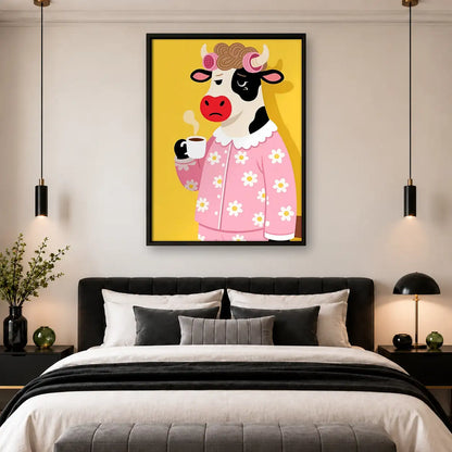Cow in Pink Sweater with Coffee Wall Art 4