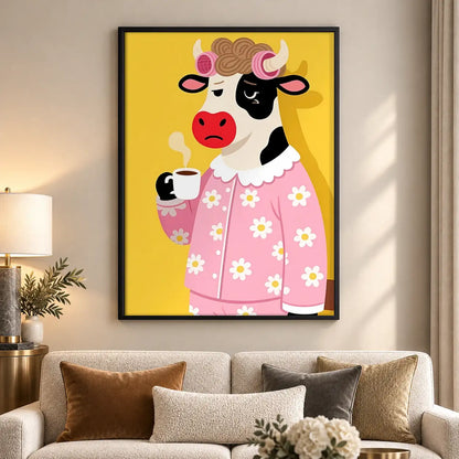 Cow in Pink Sweater with Coffee Wall Art 5