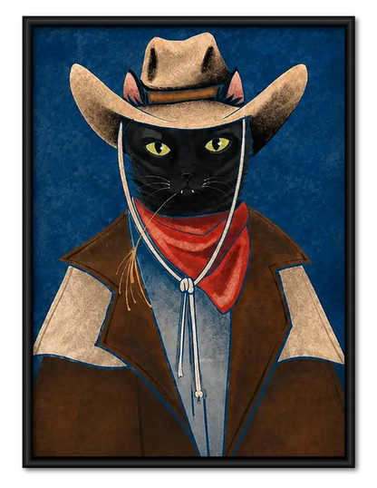 Cowboy Black Cat Portrait Wall Art 1