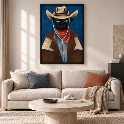 Cowboy Black Cat Portrait Wall Art 2