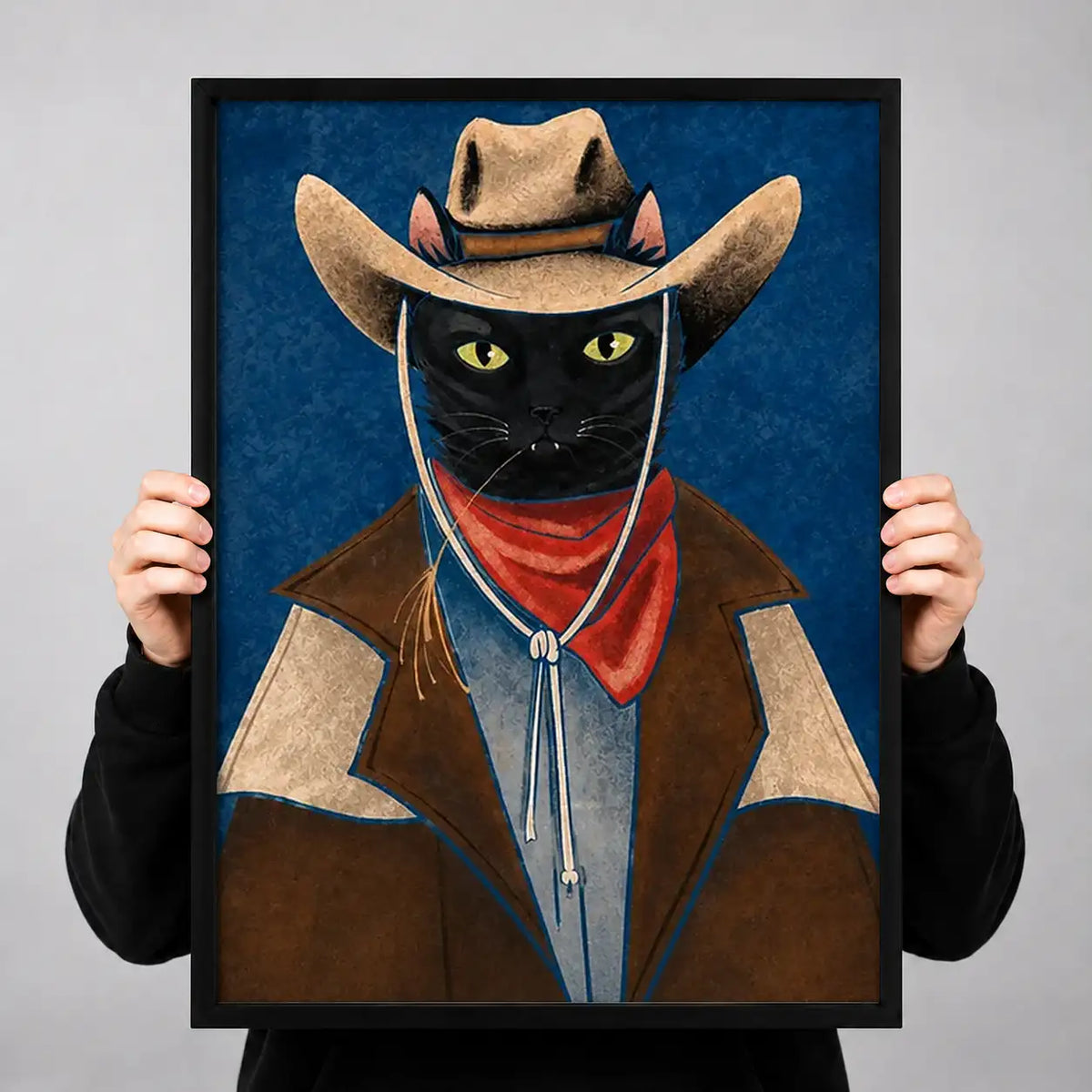 Cowboy Black Cat Portrait Wall Art 3
