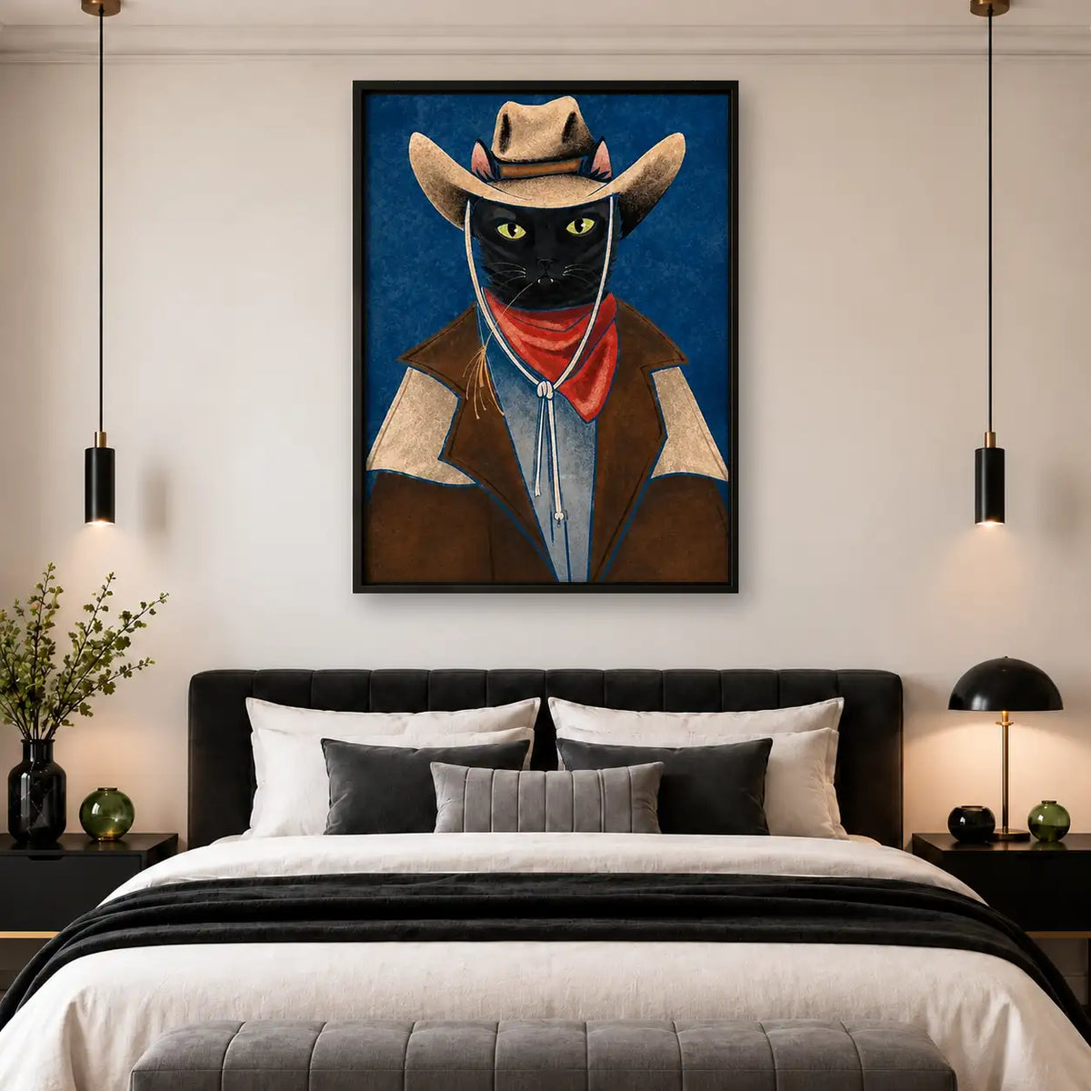 Cowboy Black Cat Portrait Wall Art 4