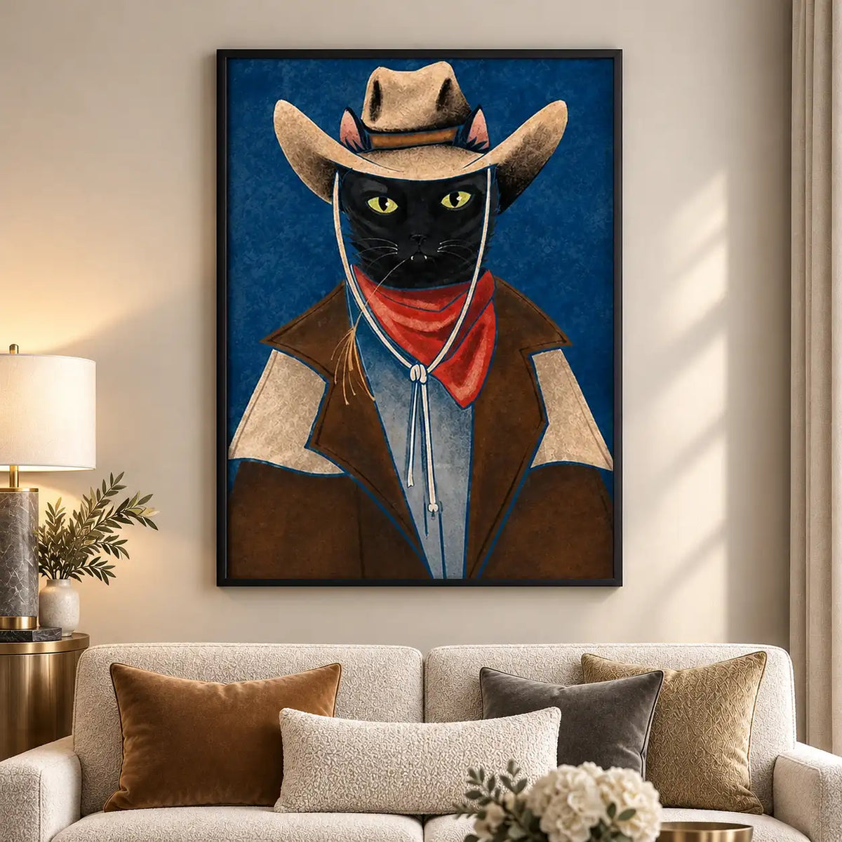 Cowboy Black Cat Portrait Wall Art 5