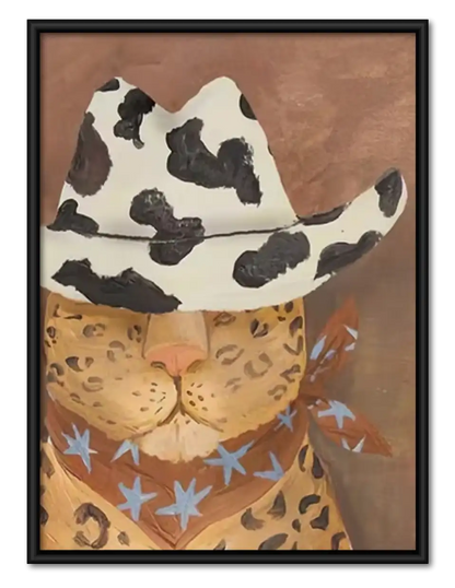 Cowboy Cat with Leopard Scarf Wall Art 1