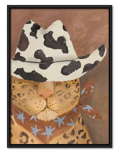 Cowboy Cat with Leopard Scarf Wall Art