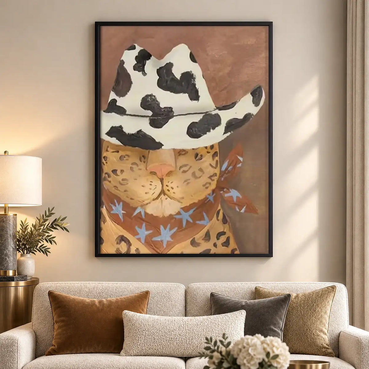 Cowboy Cat with Leopard Scarf Wall Art 5