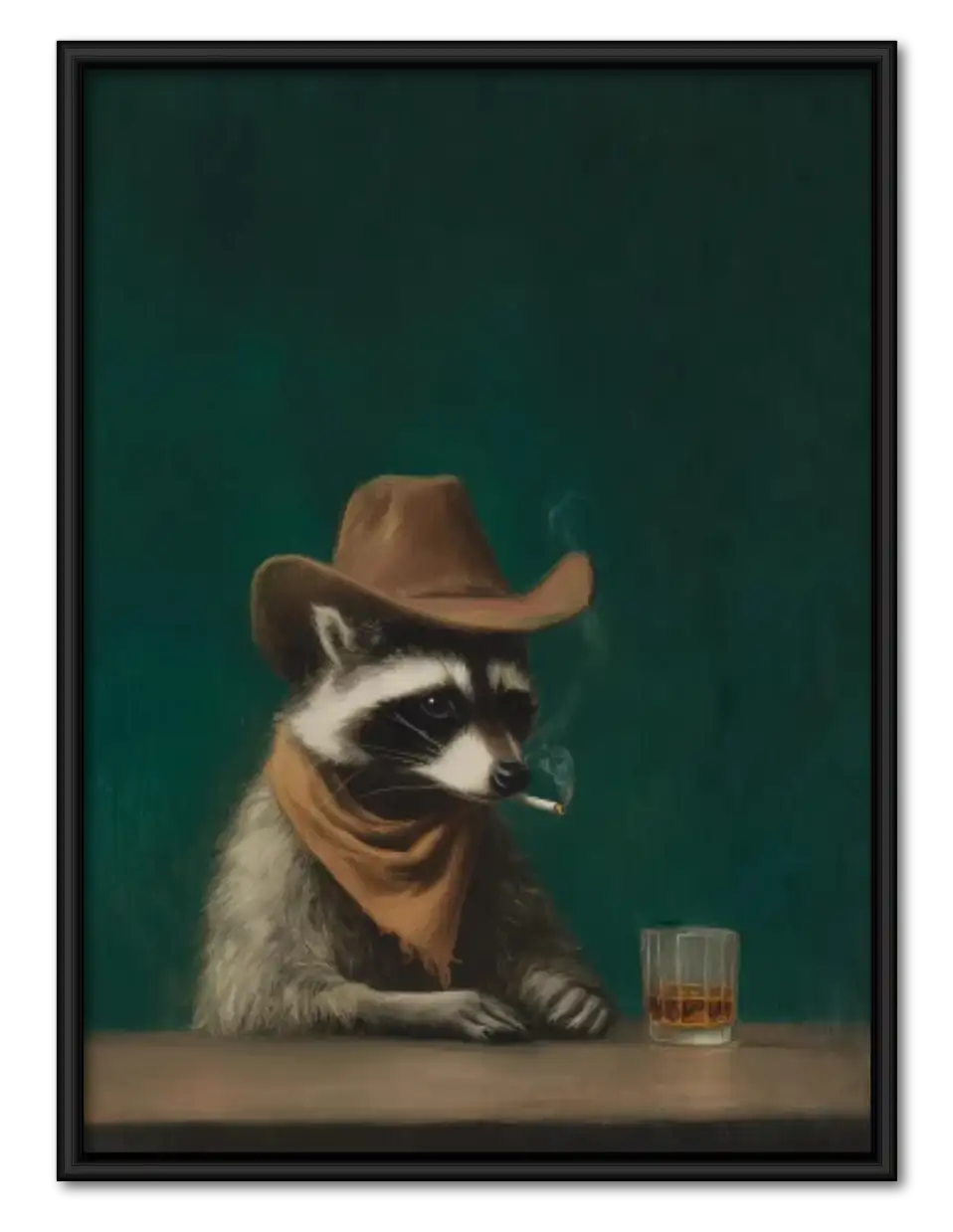 Cowboy Raccoon with Whiskey Wall Art 1