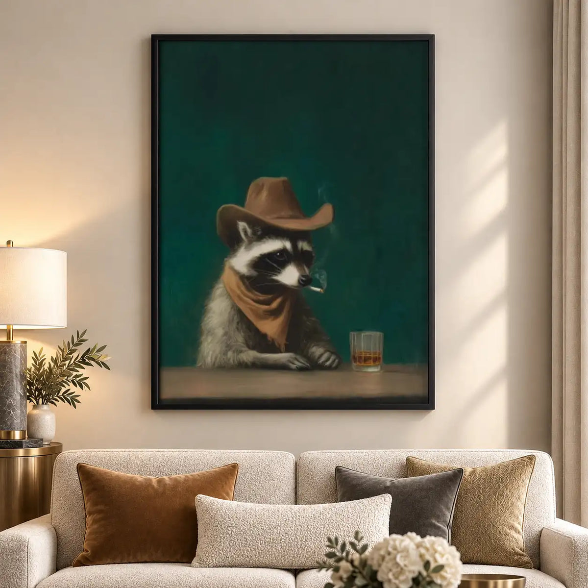 Cowboy Raccoon with Whiskey Wall Art 5