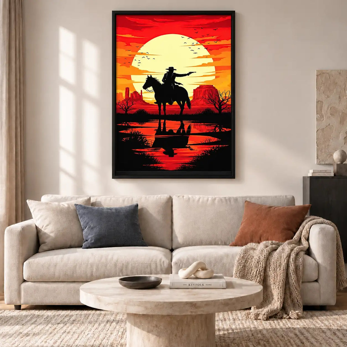 Cowboy Riding at Red Sunset Wall Art 2