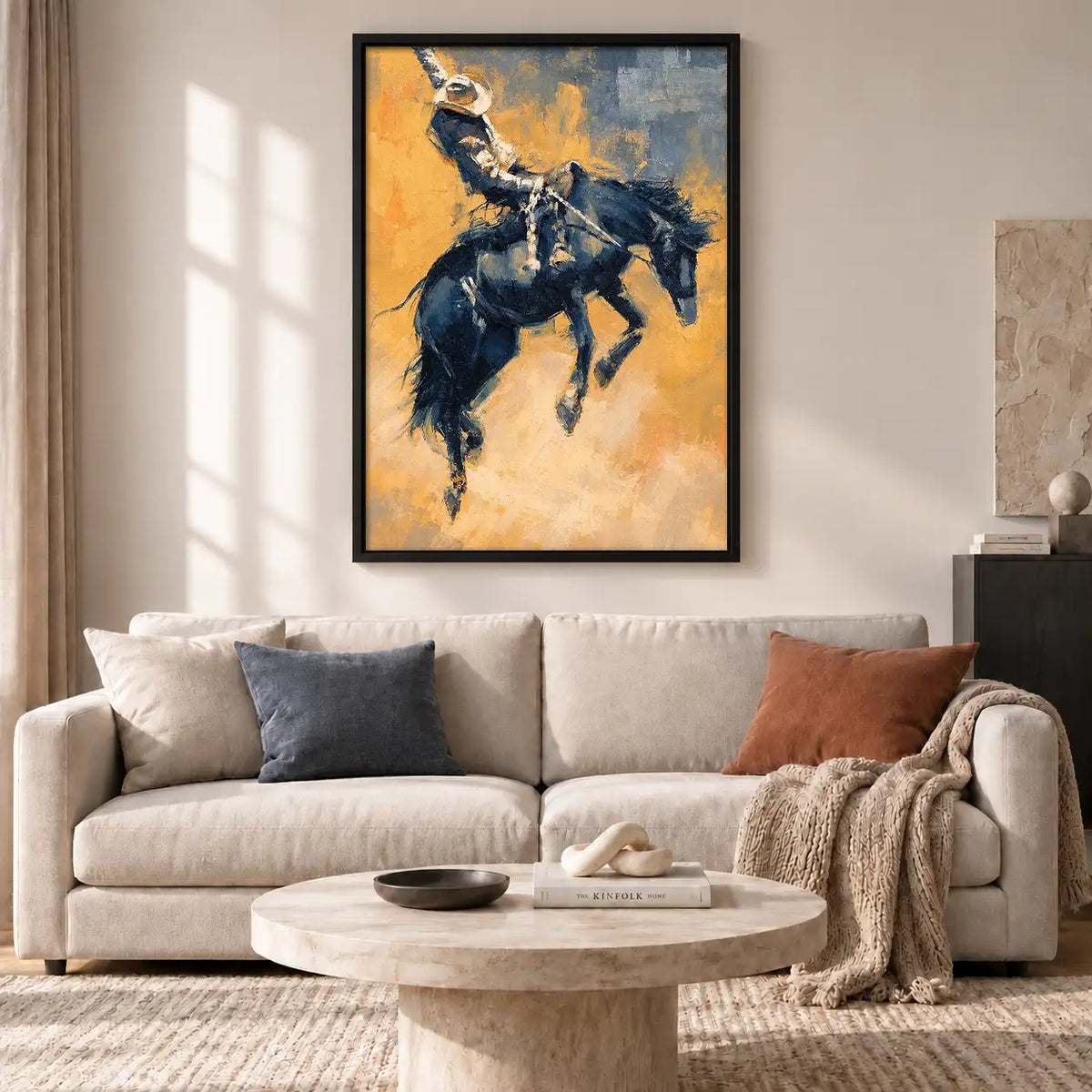 Cowboy Riding Black Horse Wall Art 2