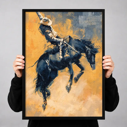 Cowboy Riding Black Horse Wall Art 3