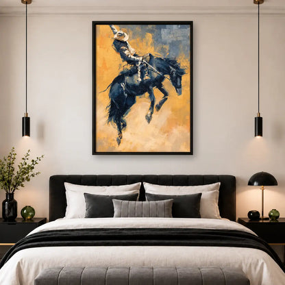 Cowboy Riding Black Horse Wall Art 4