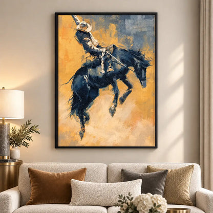 Cowboy Riding Black Horse Wall Art 5