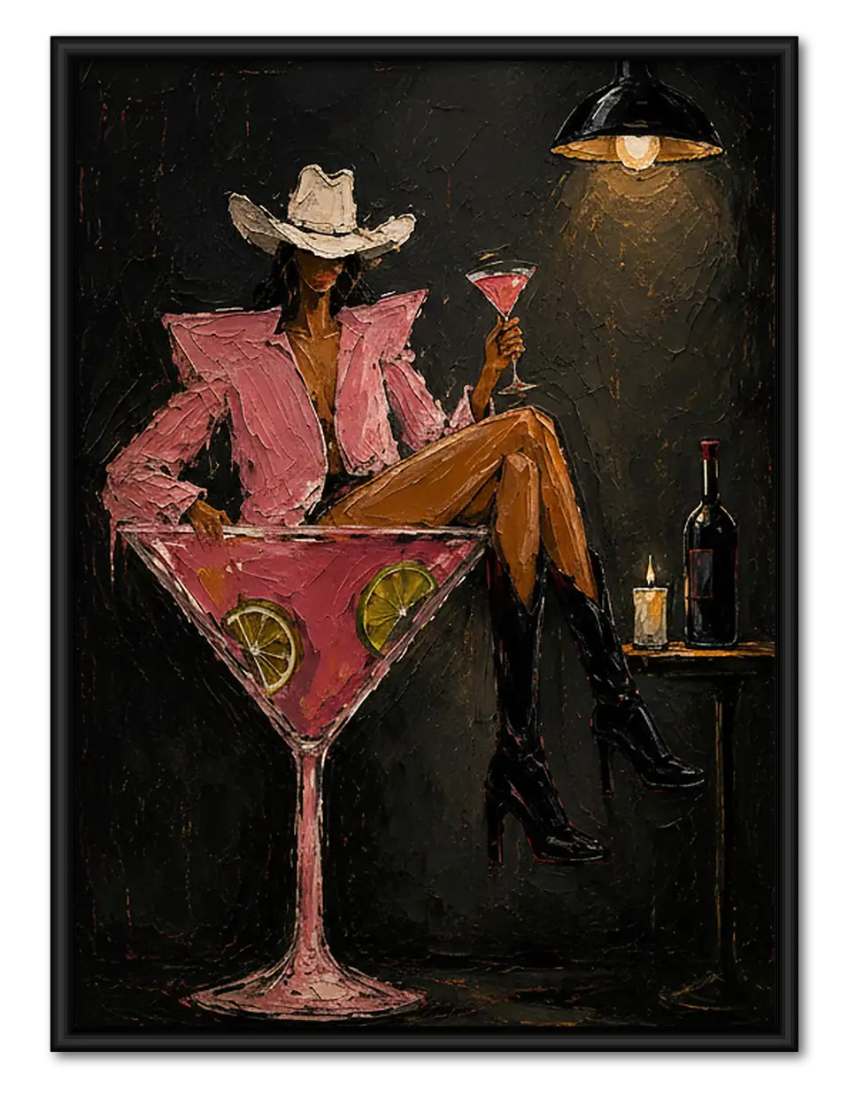 Cowboy Sitting in Martini Glass Wall Art 1
