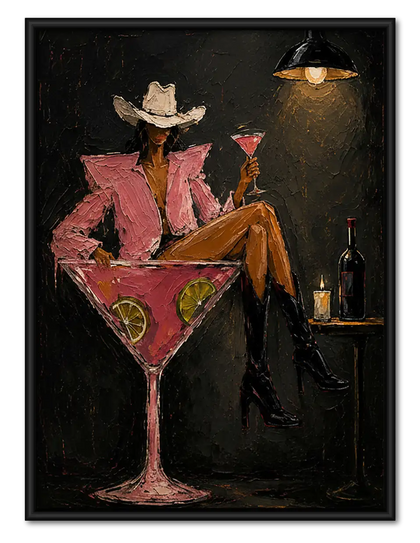 Cowboy Sitting in Martini Glass Wall Art