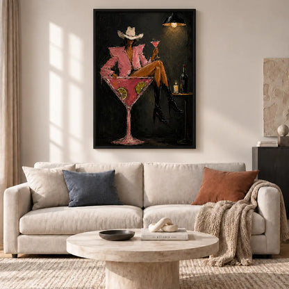 Cowboy Sitting in Martini Glass Wall Art 2