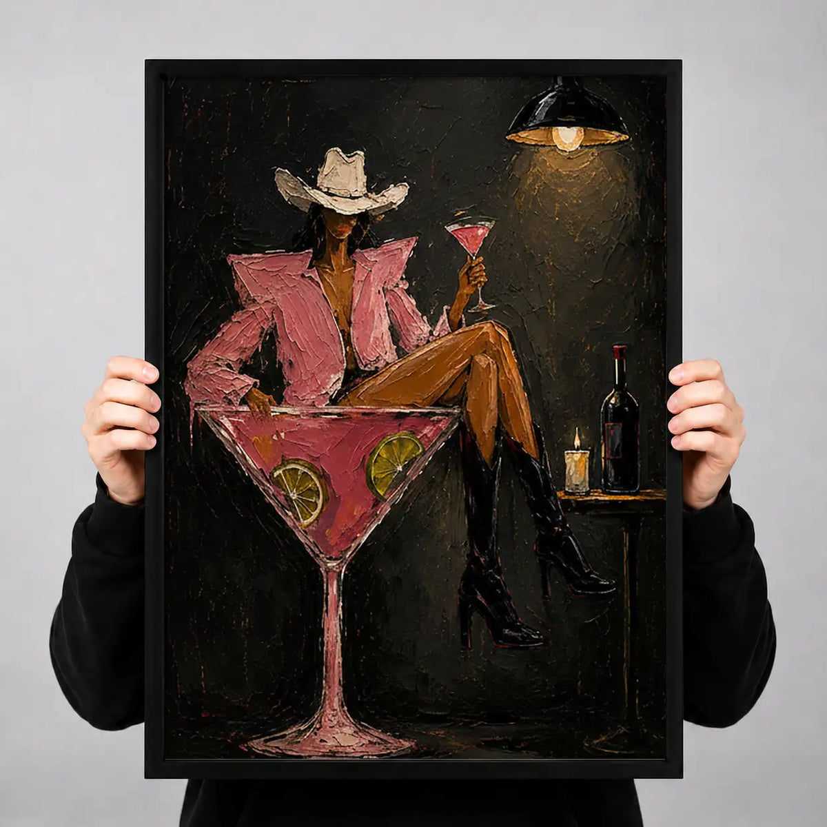 Cowboy Sitting in Martini Glass Wall Art 3