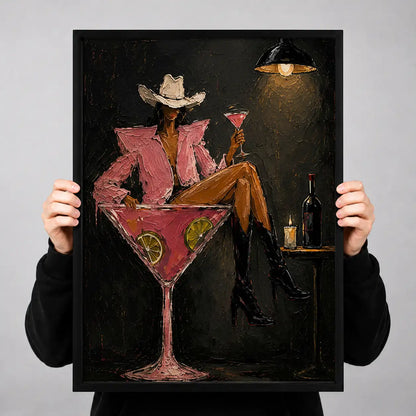 Cowboy Sitting in Martini Glass Wall Art 3