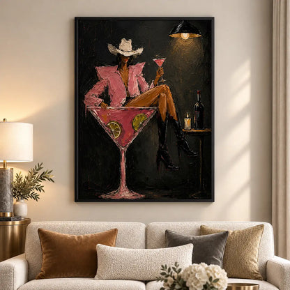 Cowboy Sitting in Martini Glass Wall Art 5